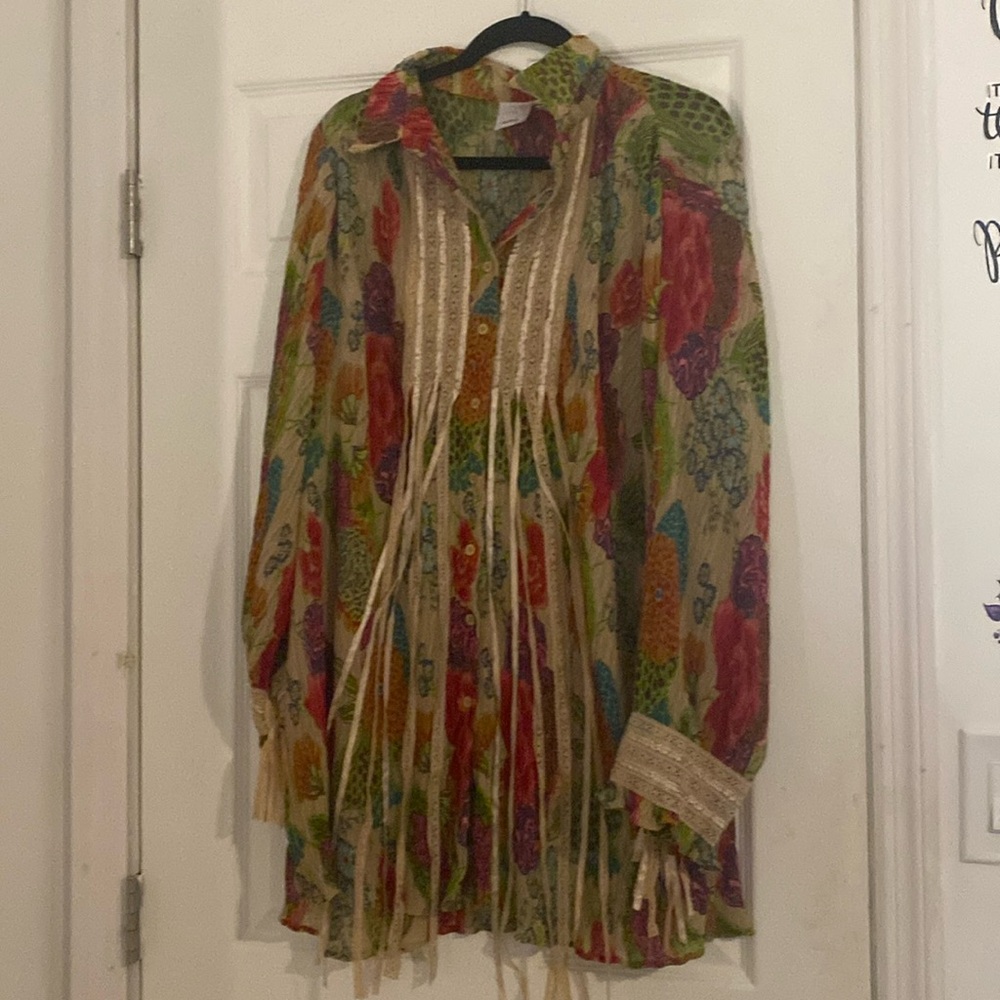 Roamans Top Button Down Multicolor Blouse - image 1